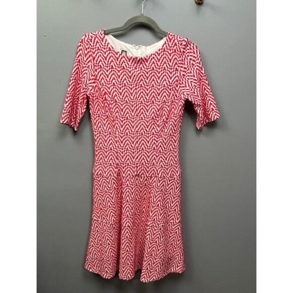 Anne Klein knit dress Womens 6 red geo drop waist 1/2 sleeves Casual Office